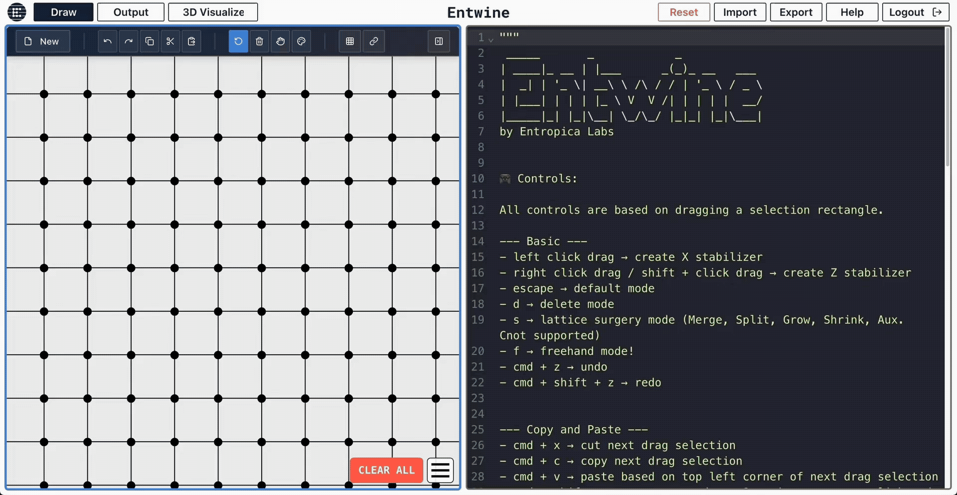 Entwine to the left and loom code to the right